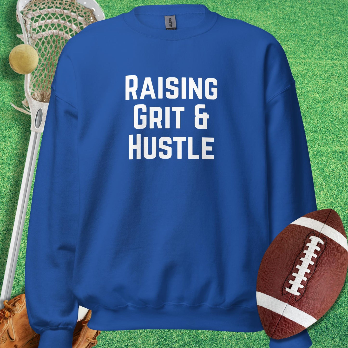 Raising Grit and Hustle Sweatshirt in Royal - funny sideline Sweatshirt | Sideline Gods