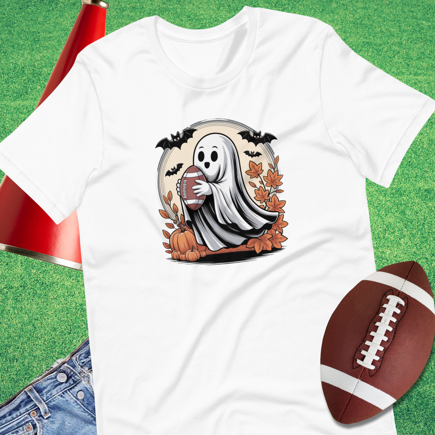 Retro Football Ghost T-Shirt in white– Halloween football shirt
