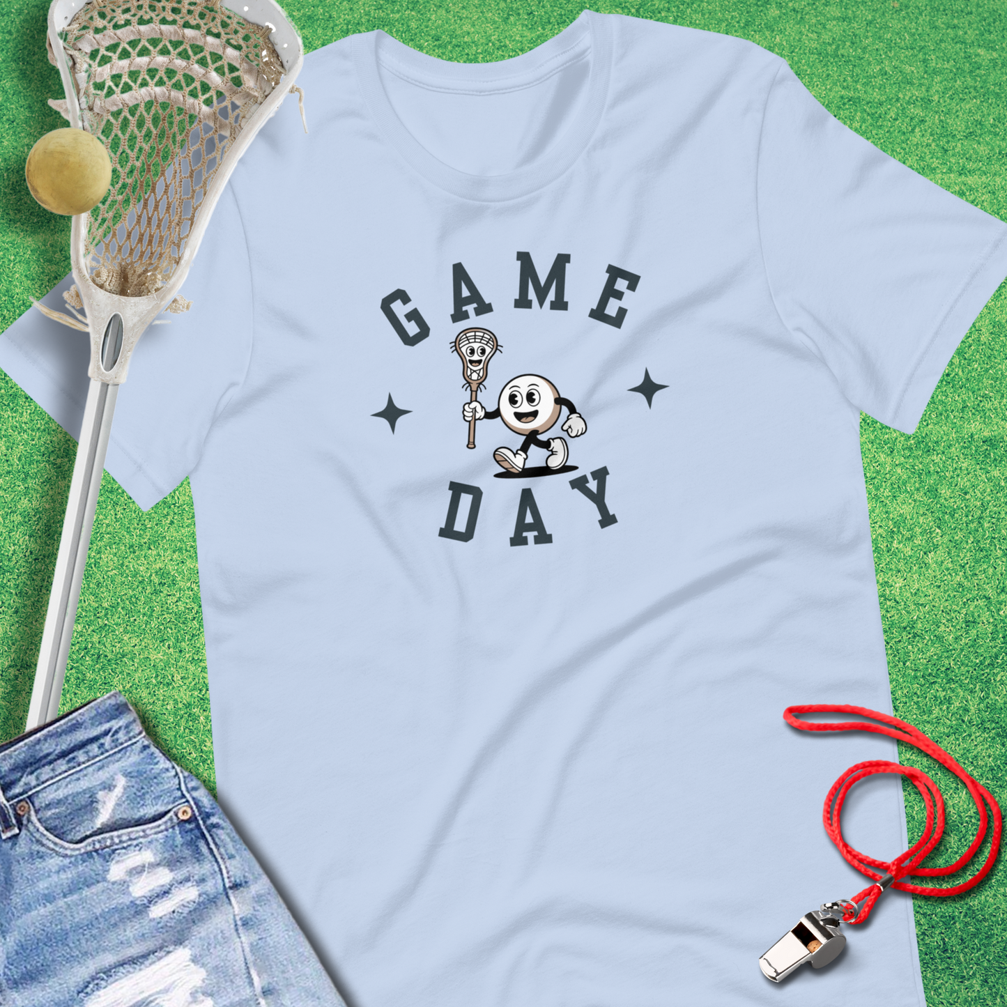 Retro Lacrosse Mascot Game Day T-Shirt in Baby Blue - Retro Lacrosse Gear for Players and Fans | Sideline Gods