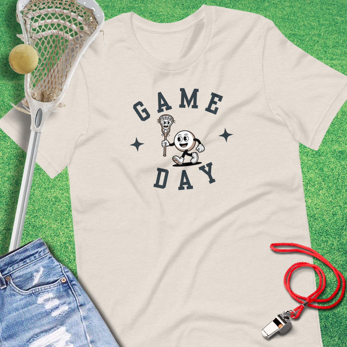 Retro Lacrosse Mascot Game Day T-Shirt in Heather Dust - Retro Lax T-Shirt for Players and Fans | Sideline Gods