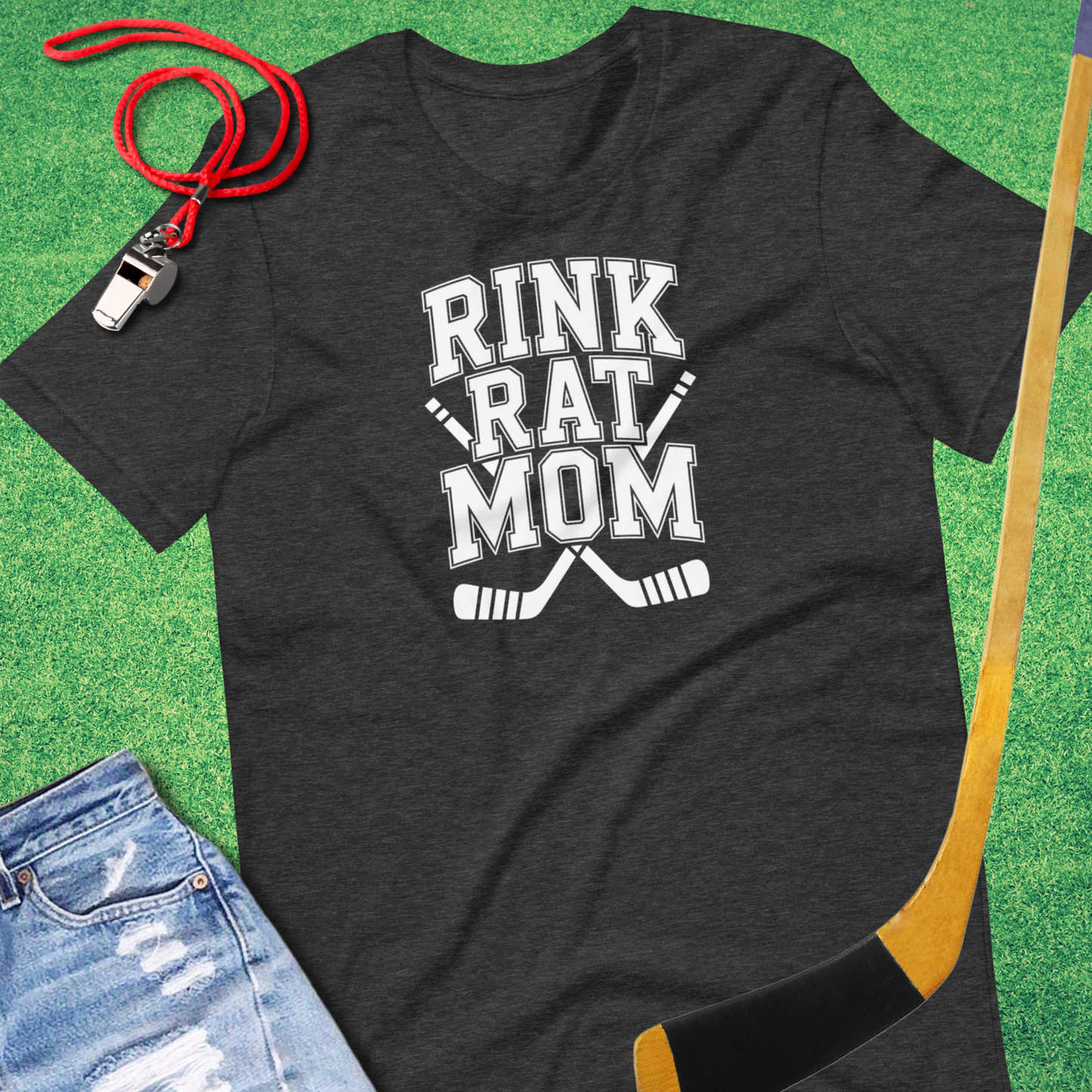 Rink Rat Mom T-Shirt in Dark Grey Heather - Cute Ice Hockey Mom T-Shirt | Sideline Gods