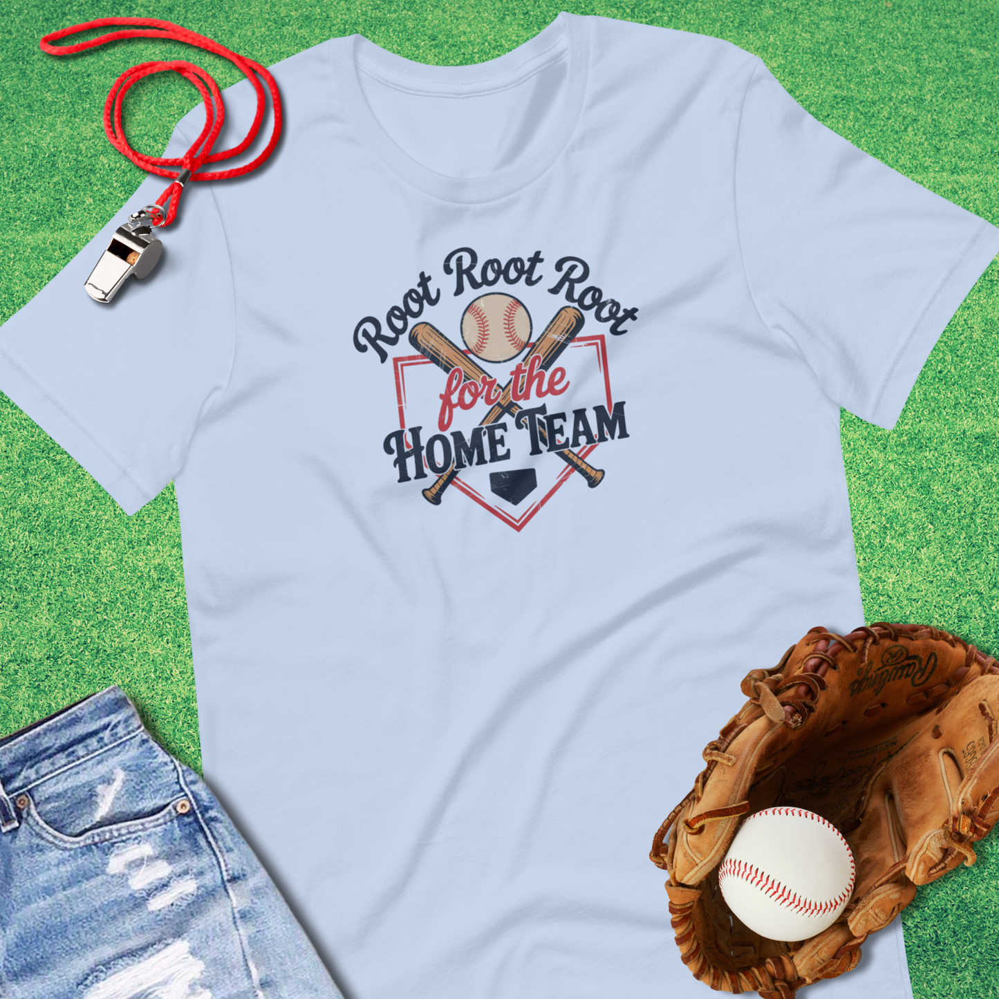 Root Root Root T-Shirt in Baby Blue - Classic Baseball Gear | Sideline Gods
