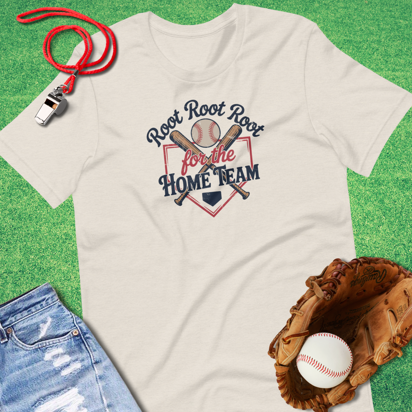 Root Root Root T-Shirt in Heather Dust - Minimalist Baseball T-Shirt | Sideline Gods