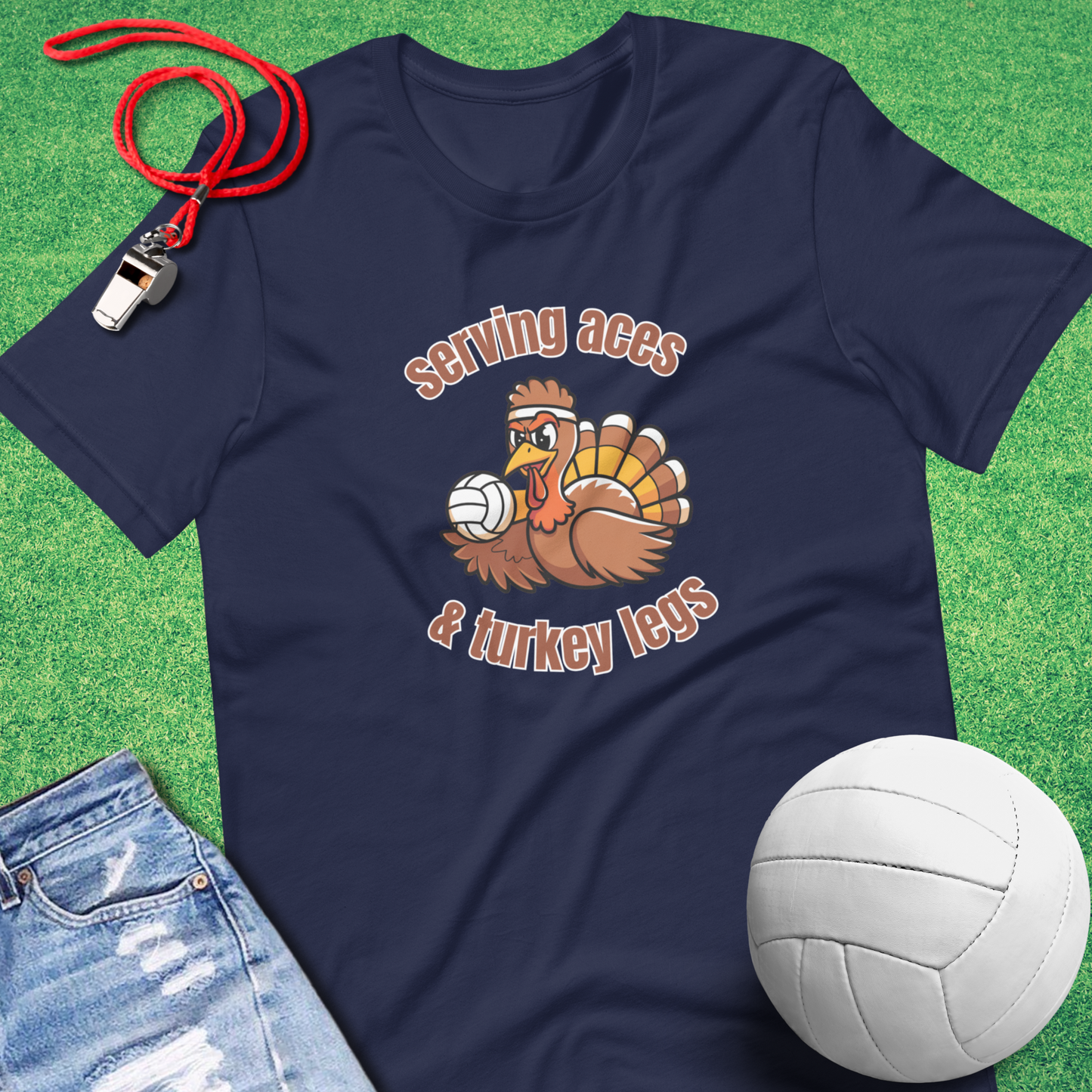 Serving Aces and Turkey Legs T-Shirt in Navy - Thanksgiving Volleyball Gift | Sideline Gods