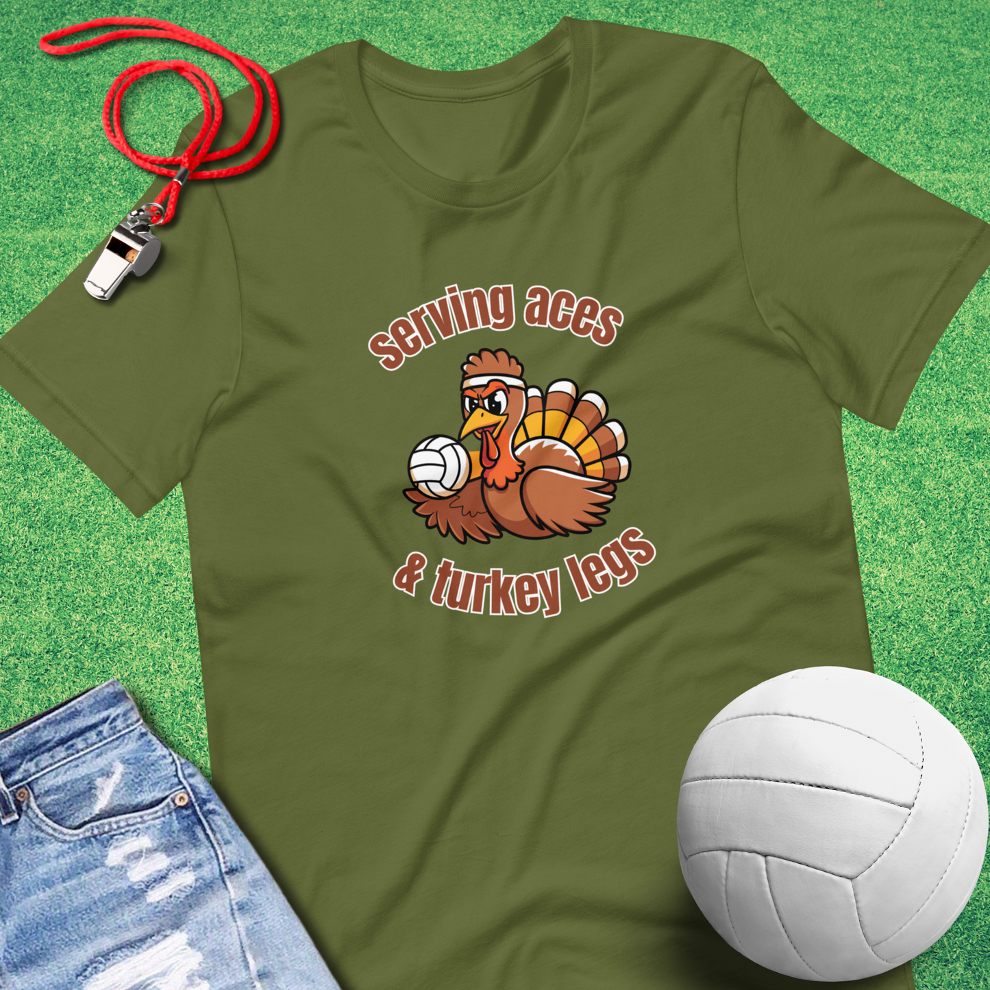 Serving Aces and Turkey Legs T-Shirt in Olive - Thanksgiving T-Shirt | Sideline Gods