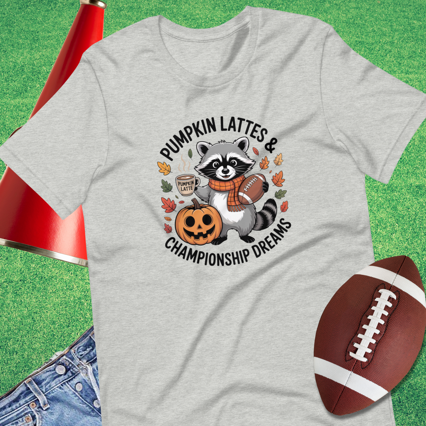 Pumpkin Lattes and Championship Dreams T-Shirt in grey – cozy fall tee