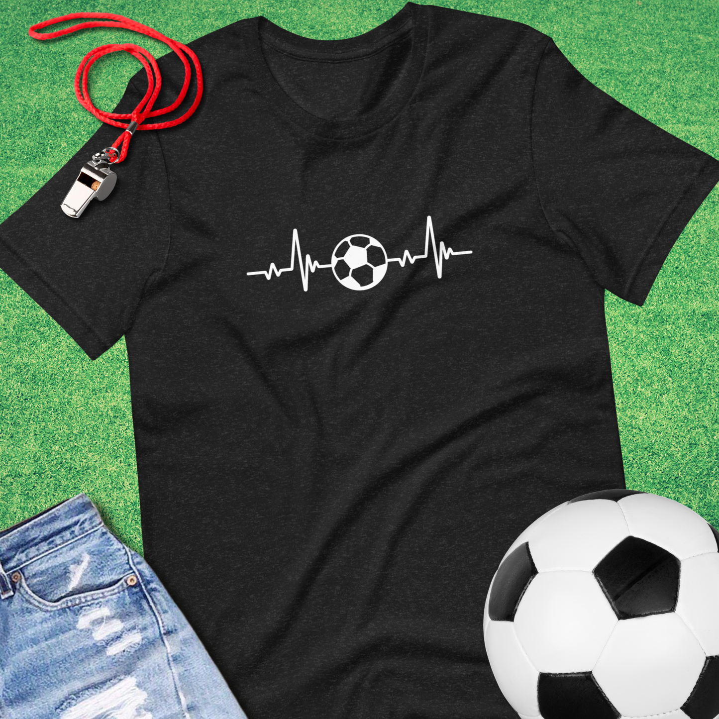 Soccer Heartbeat T-Shirt in Black Heather - Unique Soccer Apparel for Players and Fans | Sideline Gods