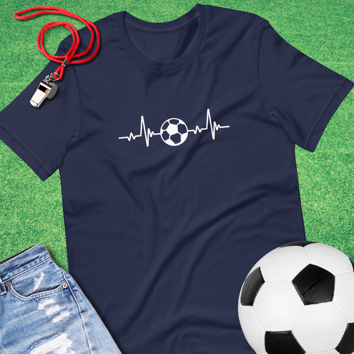 Soccer Heartbeat T-Shirt in Navy - Bold Soccer Gear for Players and Fans | Sideline Gods