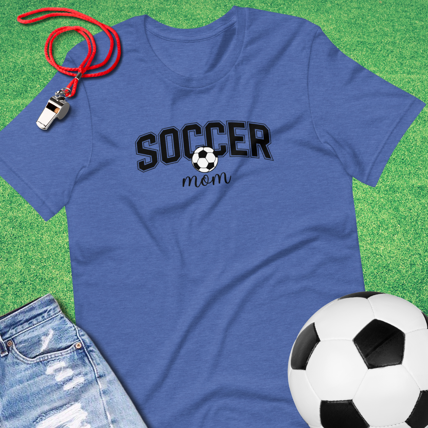 Soccer Mom Varsity Style T-Shirt in Heather True Royal - Soccer Mom Gift | Sideline Gods