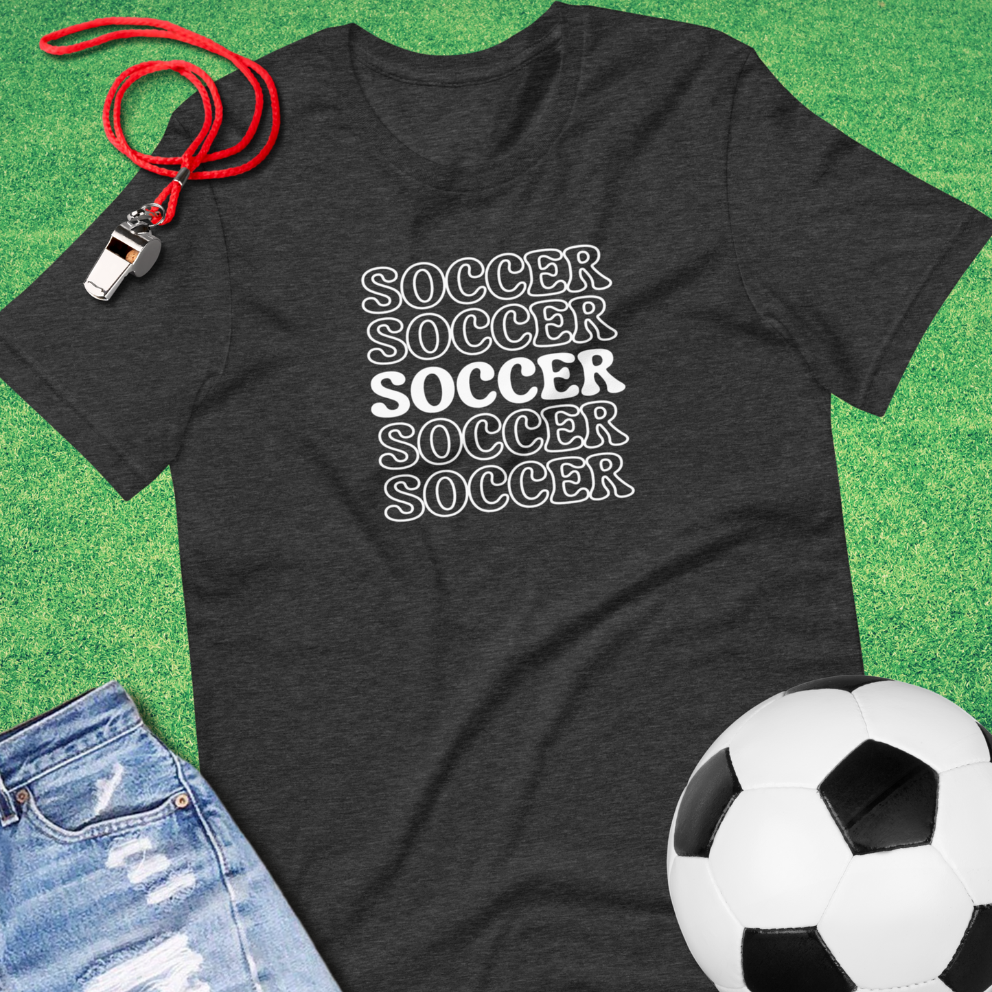 Soccer On Repeat T-Shirt in Dark Grey Heather - Indoor Soccer Apparel for Players and Fans | Sideline Gods