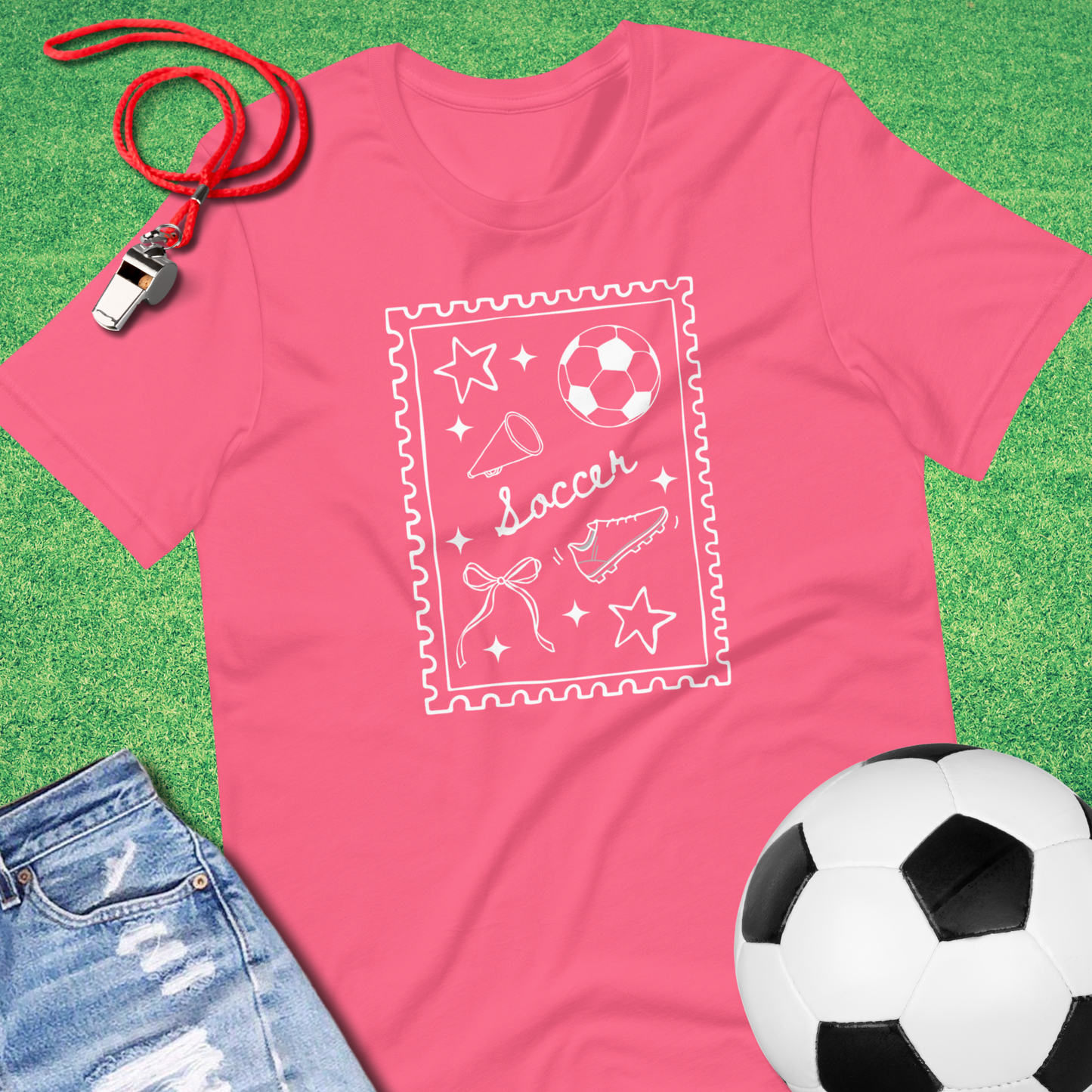 Soccer Stamp T-Shirt in Charity Pink - Unique Soccer Apparel for Players and Fans | Sideline Gods