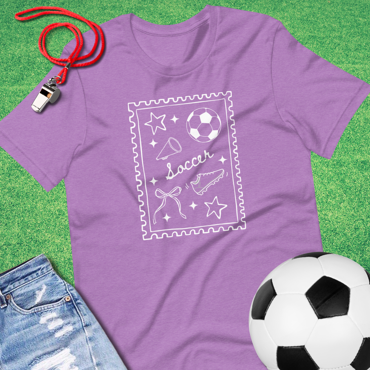 Soccer Stamp T-Shirt in Heather Team Purple - Travel Soccer T-Shirt for Players and Fans | Sideline Gods