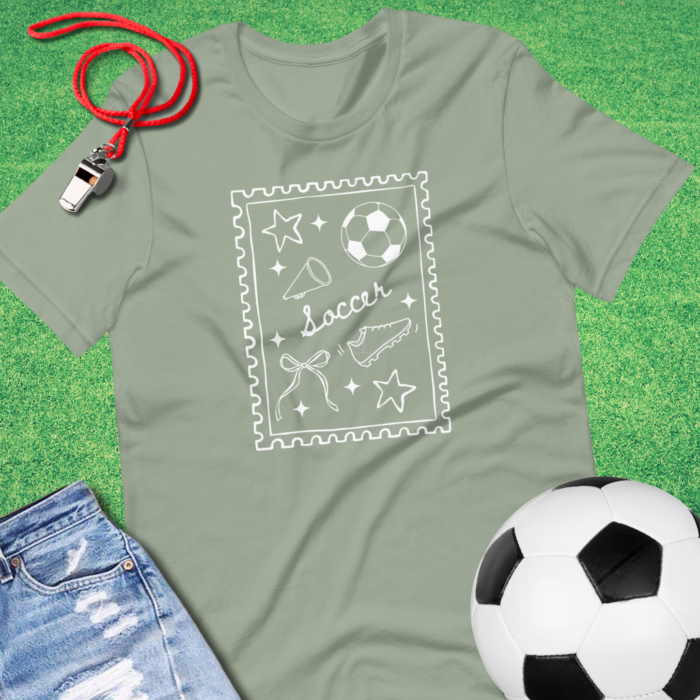 Soccer Stamp T-Shirt in Sage - Indoor Soccer Apparel for Players and Fans | Sideline Gods