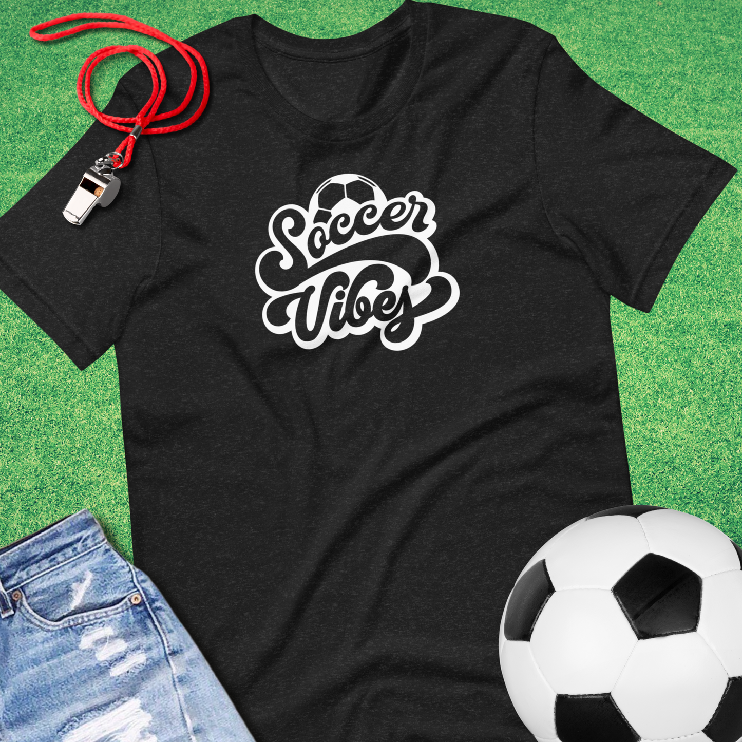Soccer Vibes T-Shirt in Black Heather - Travel Soccer T-Shirt for Players and Fans | Sideline Gods