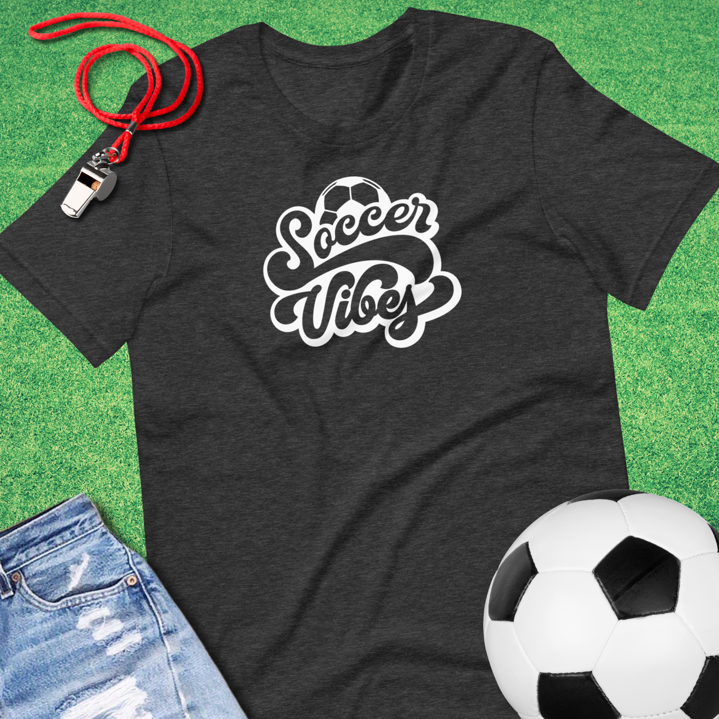 Soccer Vibes T-Shirt in Dark Grey Heather - Unique Soccer Apparel for Players and Fans | Sideline Gods