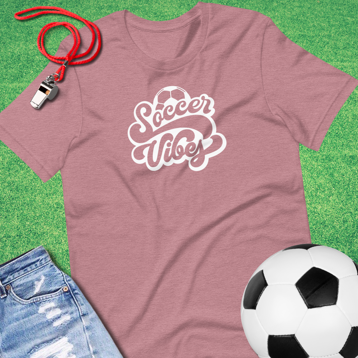 Soccer Vibes T-Shirt in Heather Orchid - Custom Soccer T-Shirt for Players and Fans | Sideline Gods