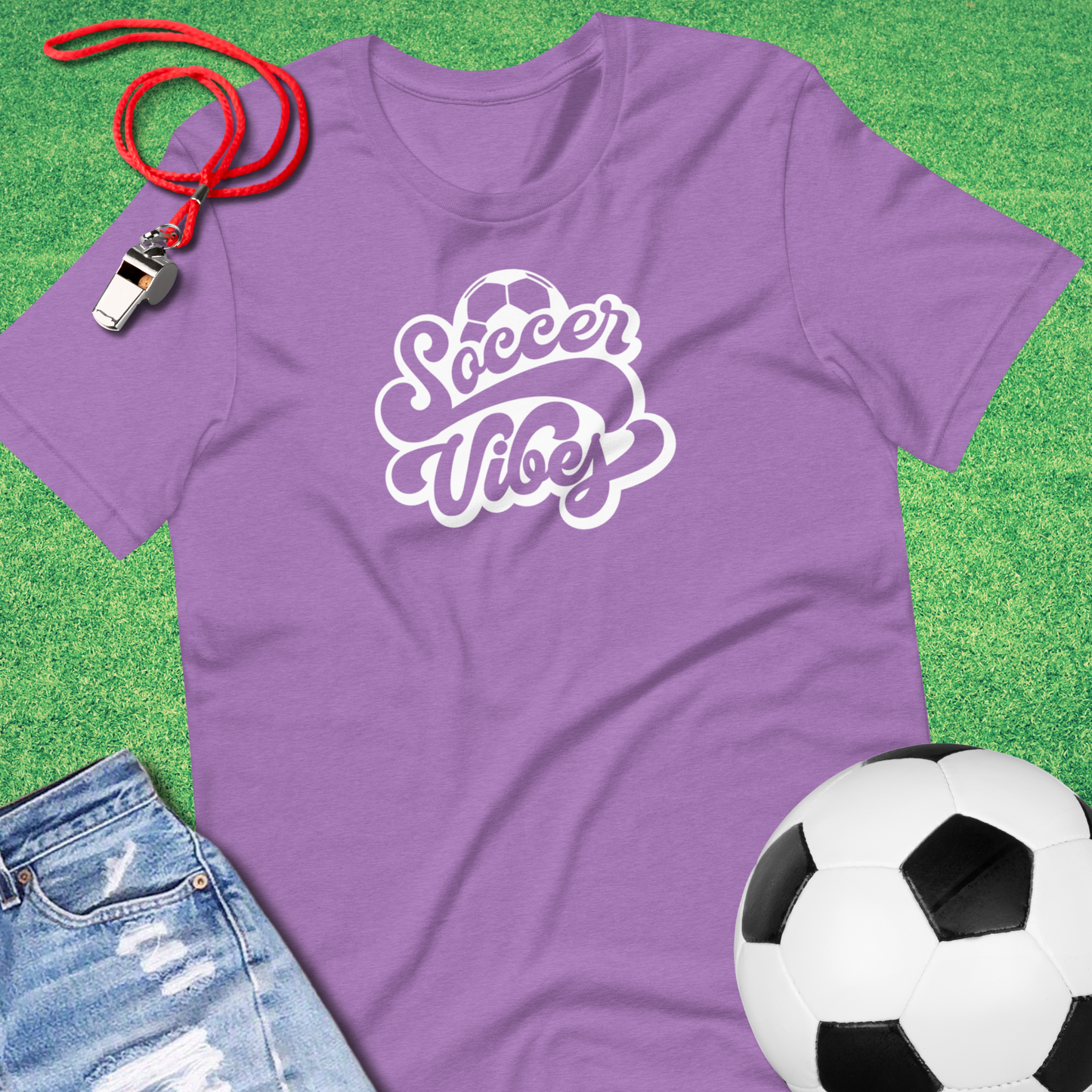 Soccer Vibes T-Shirt in Heather Team Purple - Bold Soccer Gear for Players and Fans | Sideline Gods