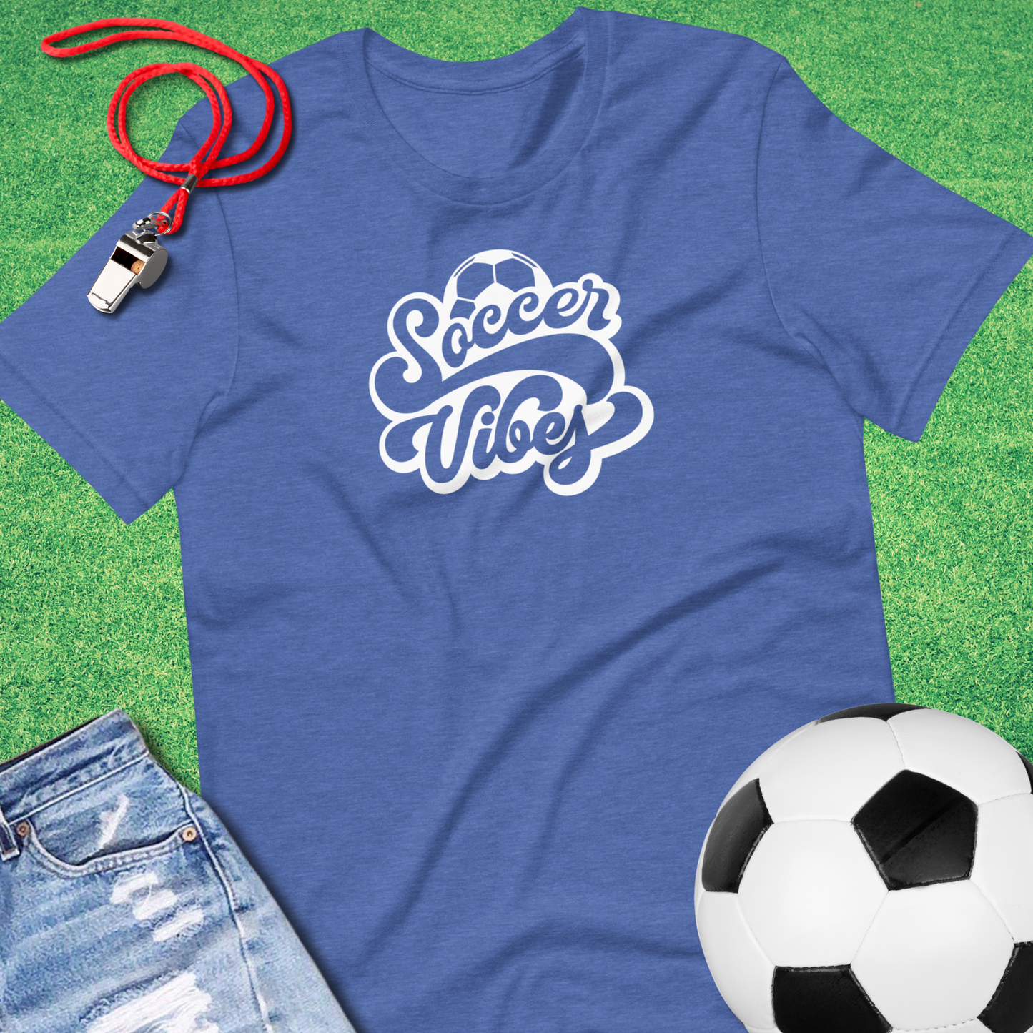 Soccer Vibes T-Shirt in Heather True Royal - Indoor Soccer Apparel for Players and Fans | Sideline Gods