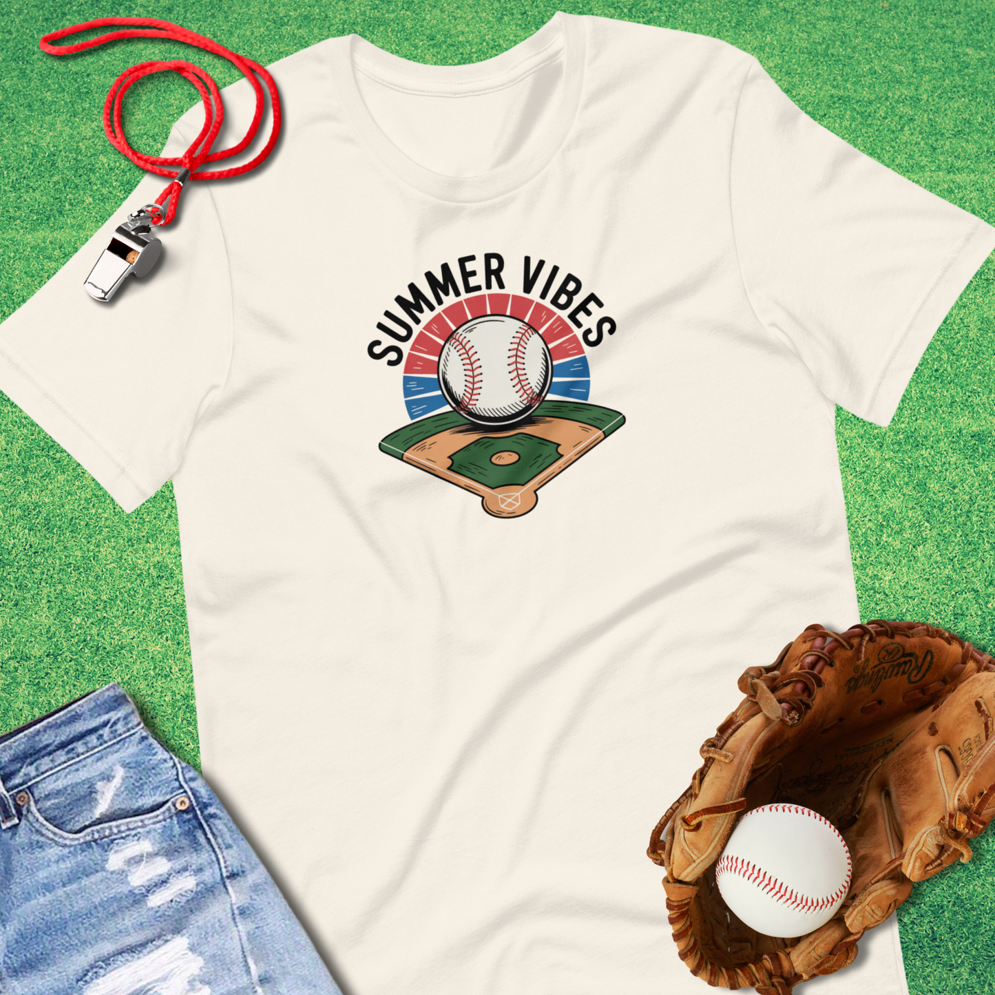 Summer Vibes Baseball T-Shirt in Vintage White - Unique Ballpark T-Shirt for Players and Fans | Sideline Gods