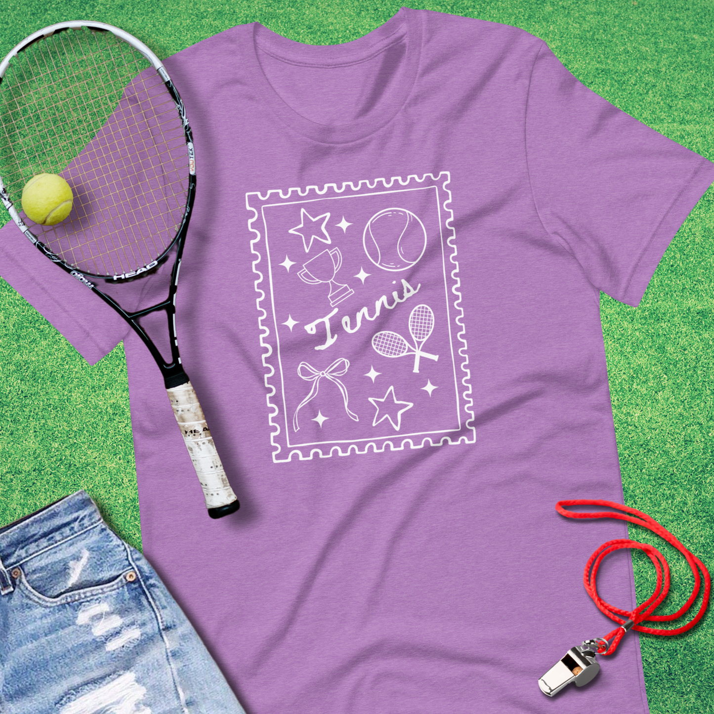 purple cute trendy stamp tennis doodle shirt