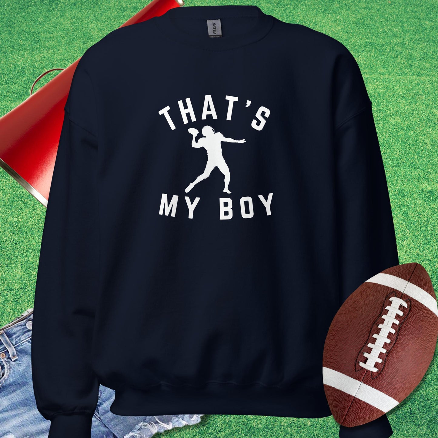 That My Boy the Quarterback Sweatshirt in Navy - football game day Sweatshirt by Sideline Gods