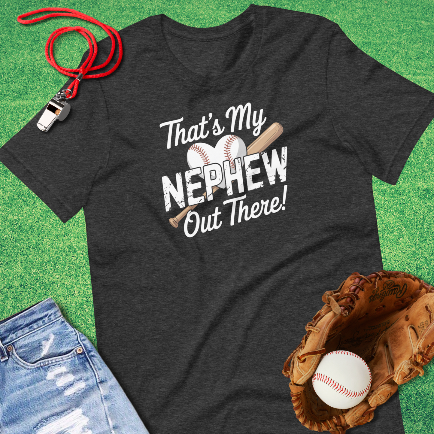That's My Baseball Nephew T-Shirt in Dark Grey Heather - Ballpark Aunt T-Shirt | Sideline Gods
