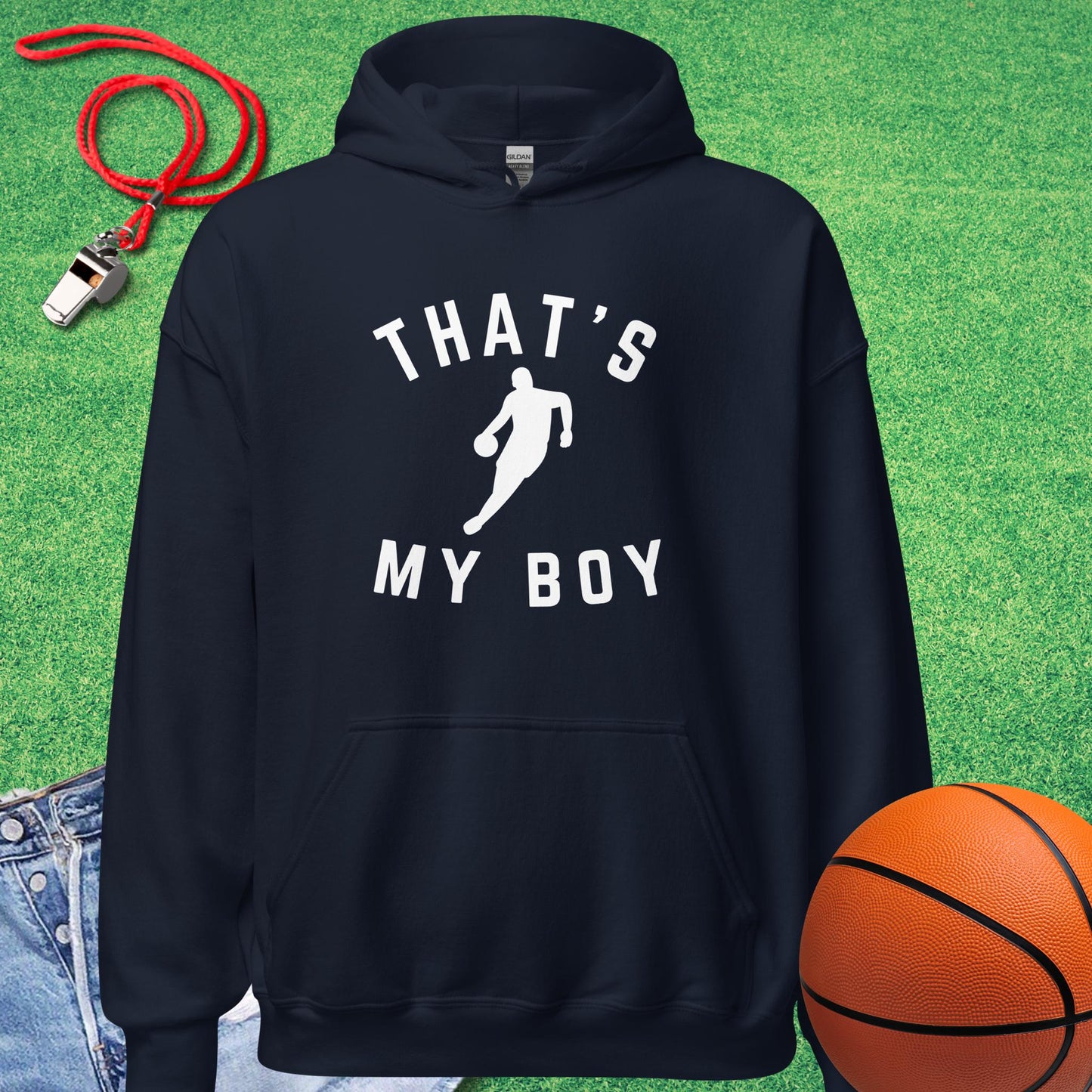 That's My Boy on the Court Hoodie in Navy - Basketball Dad Hoodie | Sideline Gods