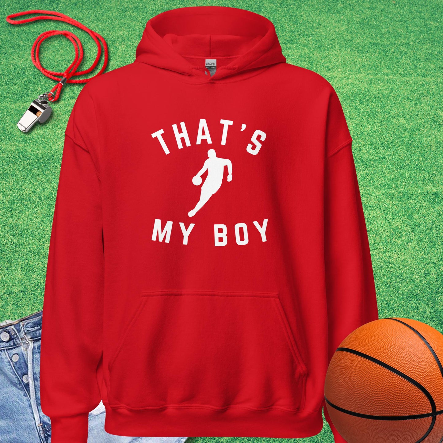 That's My Boy on the Court Hoodie in Red - BBall Mom Hoodie | Sideline Gods