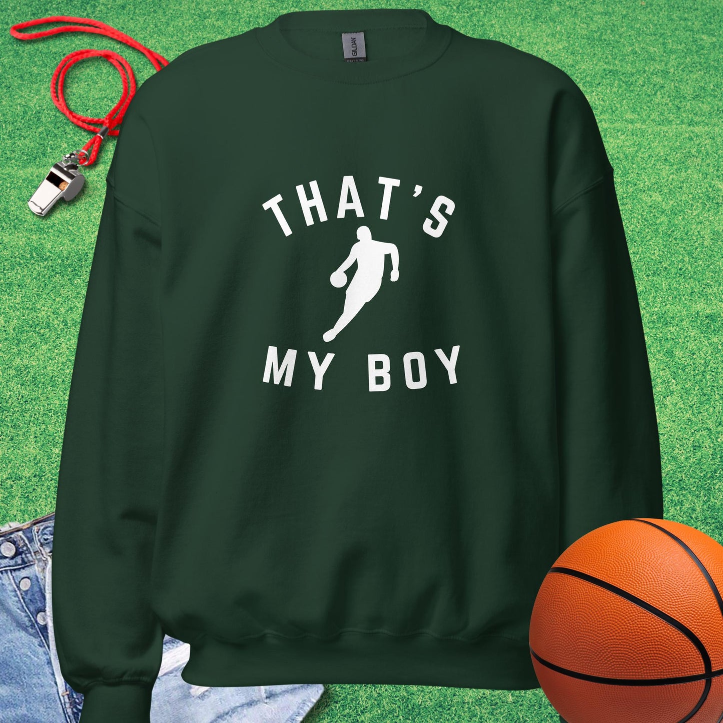 That's My Boy on the Court Sweatshirt in Forest Green - BBall Mom Sweatshirt | Sideline Gods