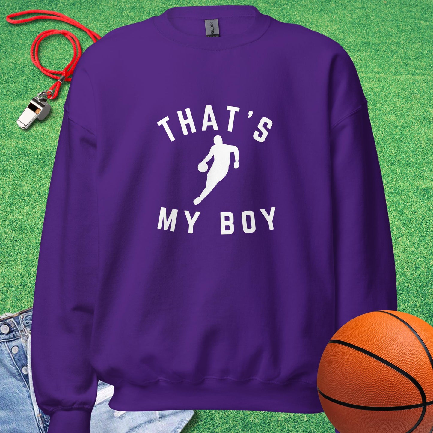 That's My Boy on the Court Sweatshirt in Purple - Proud Basketball Mom Sweatshirt | Sideline Gods