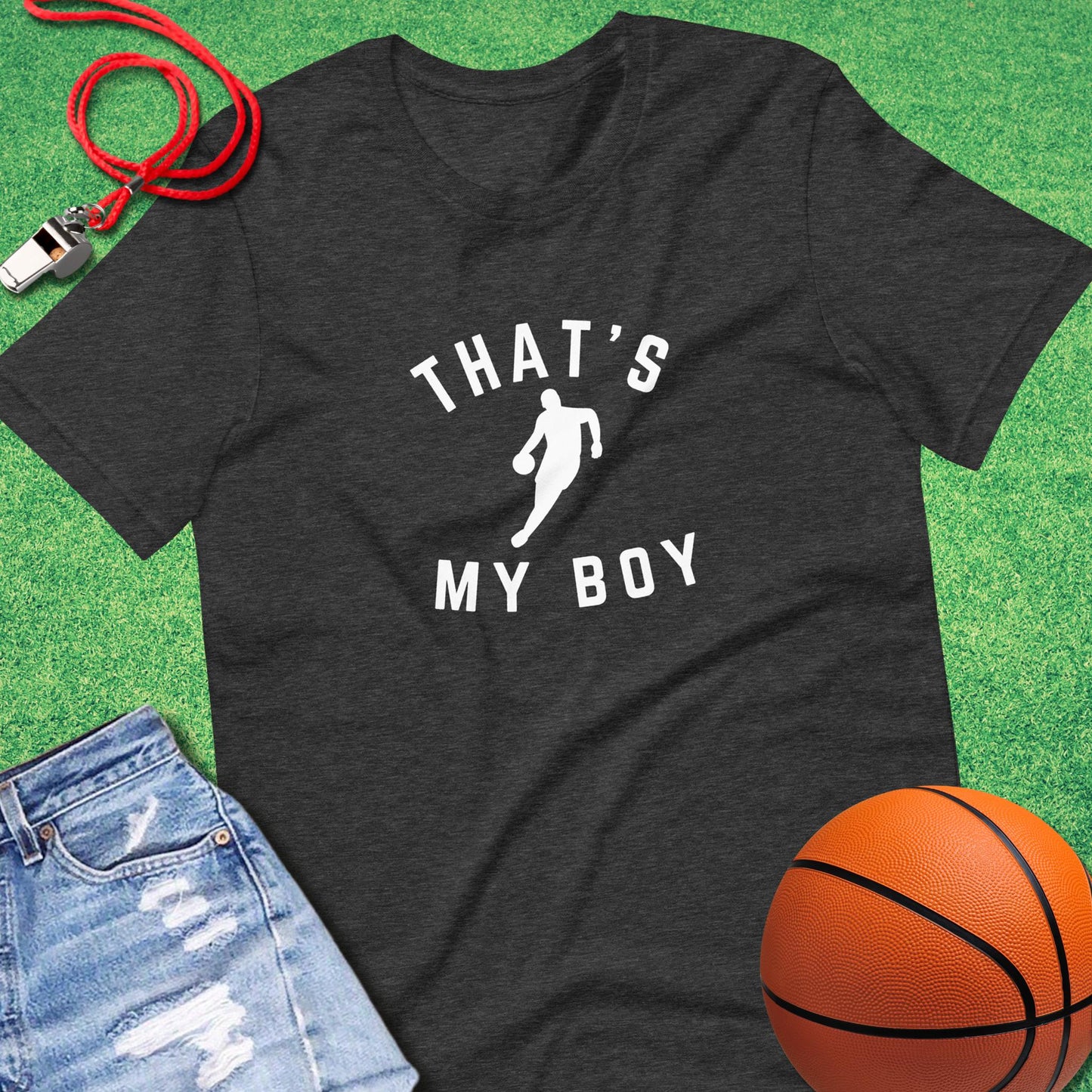 That's My Boy On the Court T-Shirt in Dark Grey Heather - Basketball Dad Gift | Sideline Gods