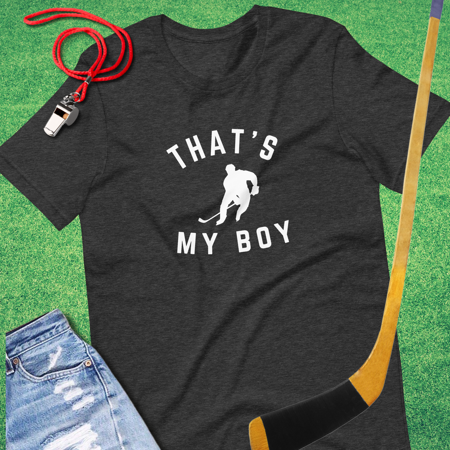 That's My Boy on the Ice T-Shirt in Dark Grey Heather - Ice Hockey Dad Gift | Sideline Gods