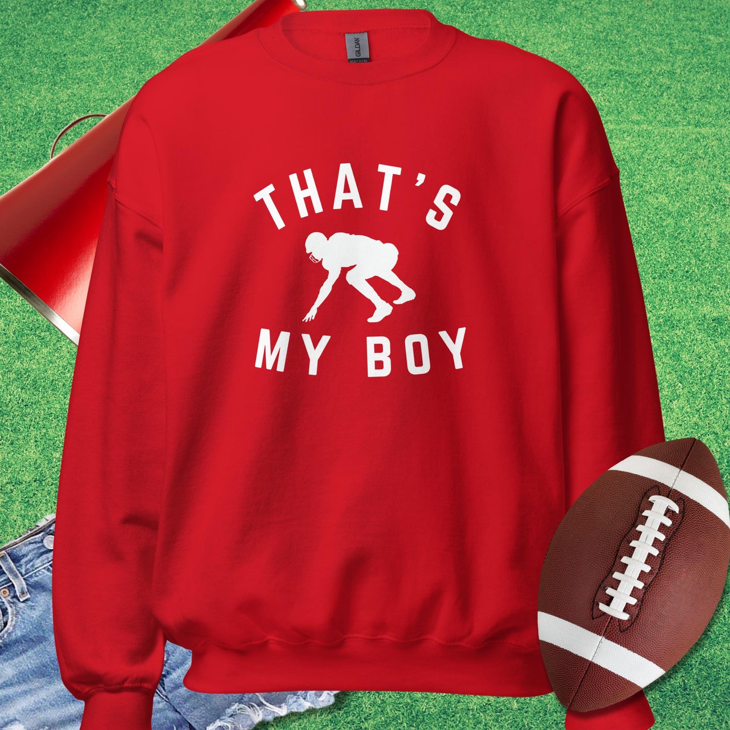That's My Boy on the Line Sweatshirt in Red - football parent gifts by Sideline Gods