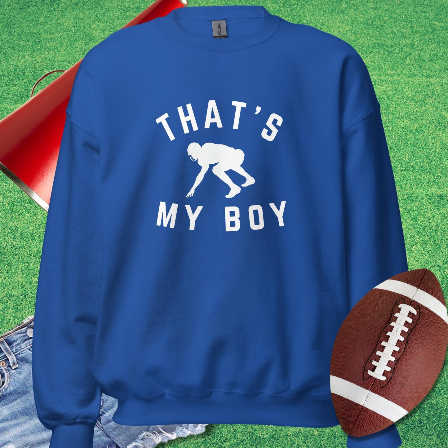 That's My Boy on the Line Sweatshirt in Royal - Football Tailgating [product_type} by Sideline Gods