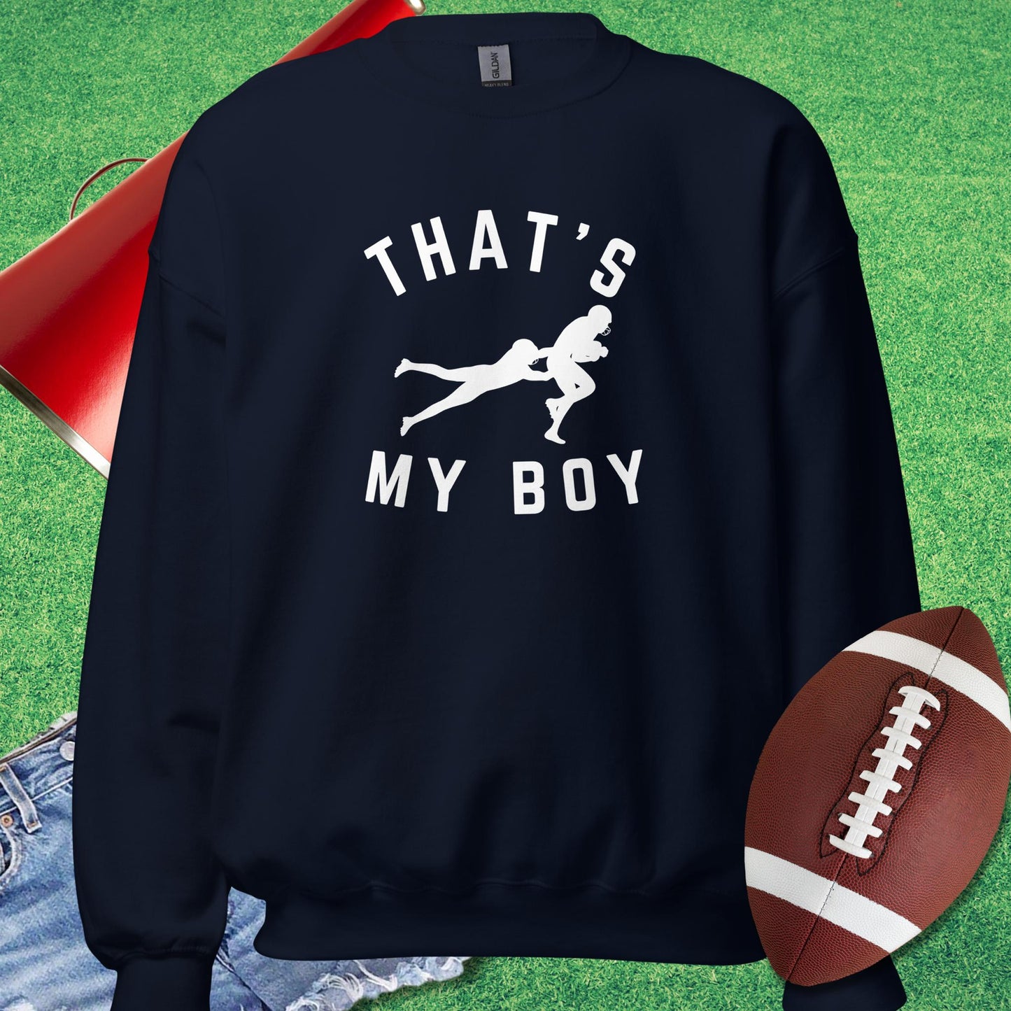 That's My Boy on the Tackle Sweatshirt in Navy - football game day Sweatshirt by Sideline Gods