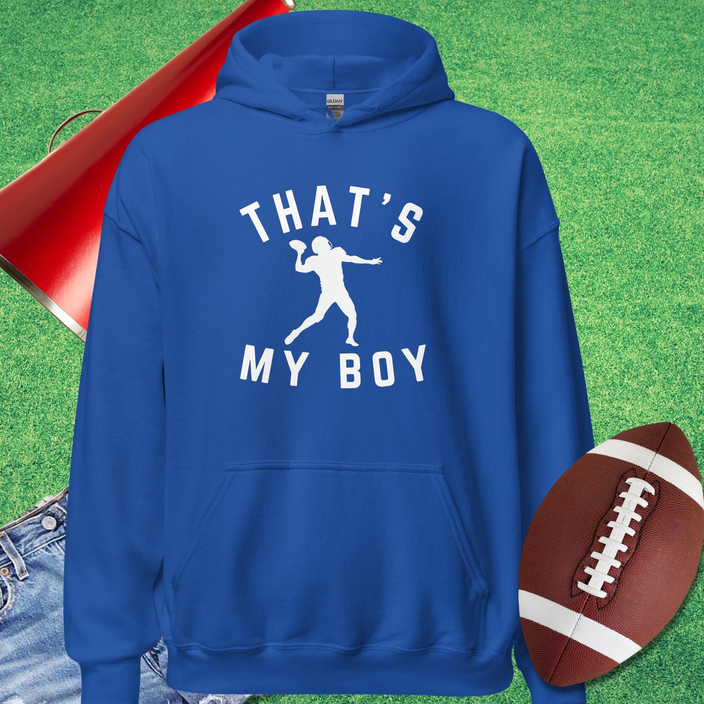 That's My Boy the Quarterback Hoodie in Royal - gifts for football mom Hoodie by Sideline Gods