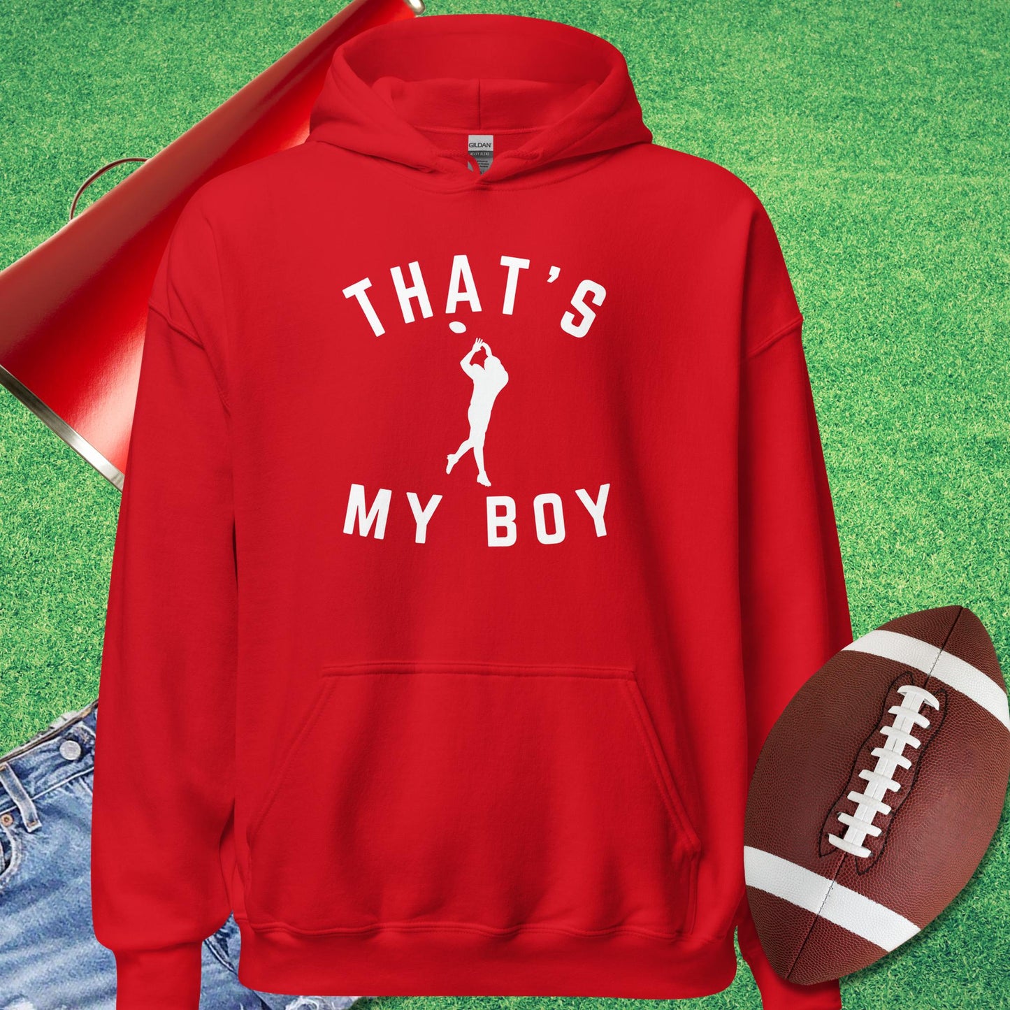 That's My Boy the Receiver Hoodie in Red - football parent gifts by Sideline Gods