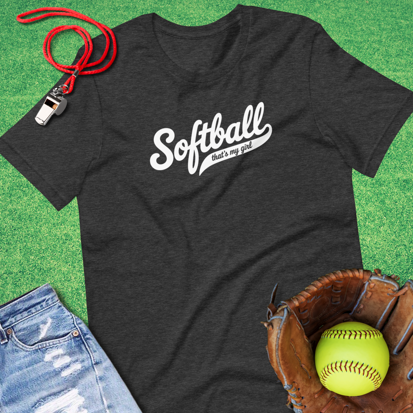 That's My Girl Softball Script T-Shirt in Dark Grey Heather - Softball Dad T-Shirt | Sideline Gods