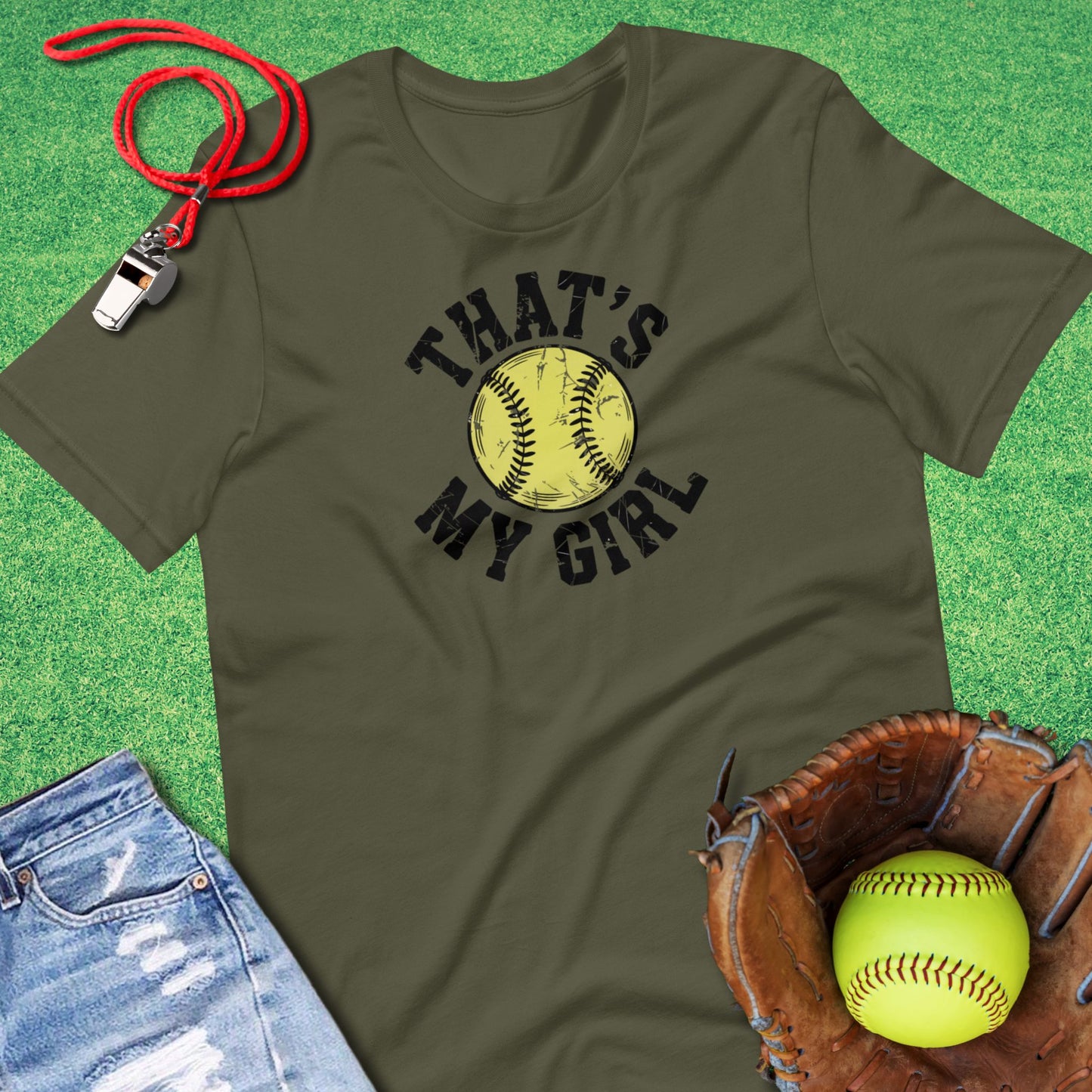 That's My Girl Softball T-Shirt in Military Green - Softball Parent T-Shirt | Sideline Gods