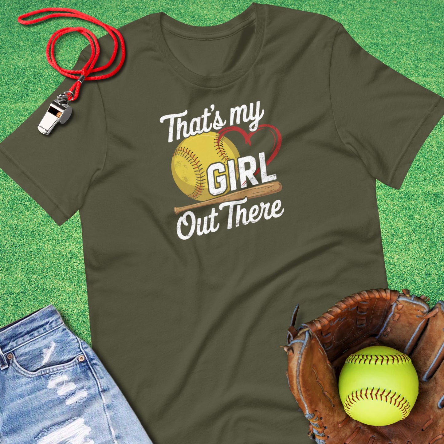 Thats My Girl Softball T-Shirt in Military Green - Softball Parent T-Shirt | Sideline Gods