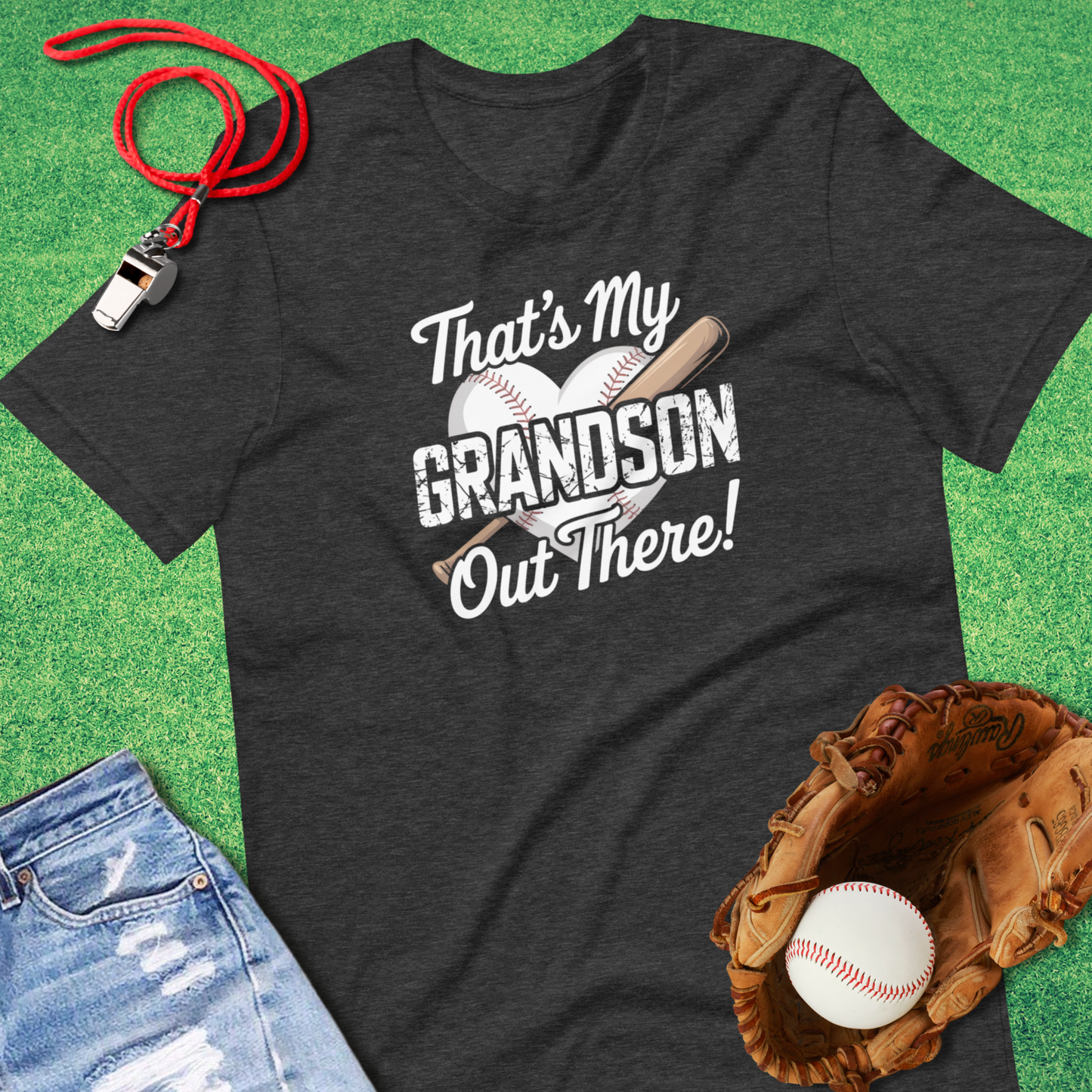 That's My Grandson Baseball T-Shirt in Dark Grey Heather - Ballpark Grandparent T-Shirt | Sideline Gods