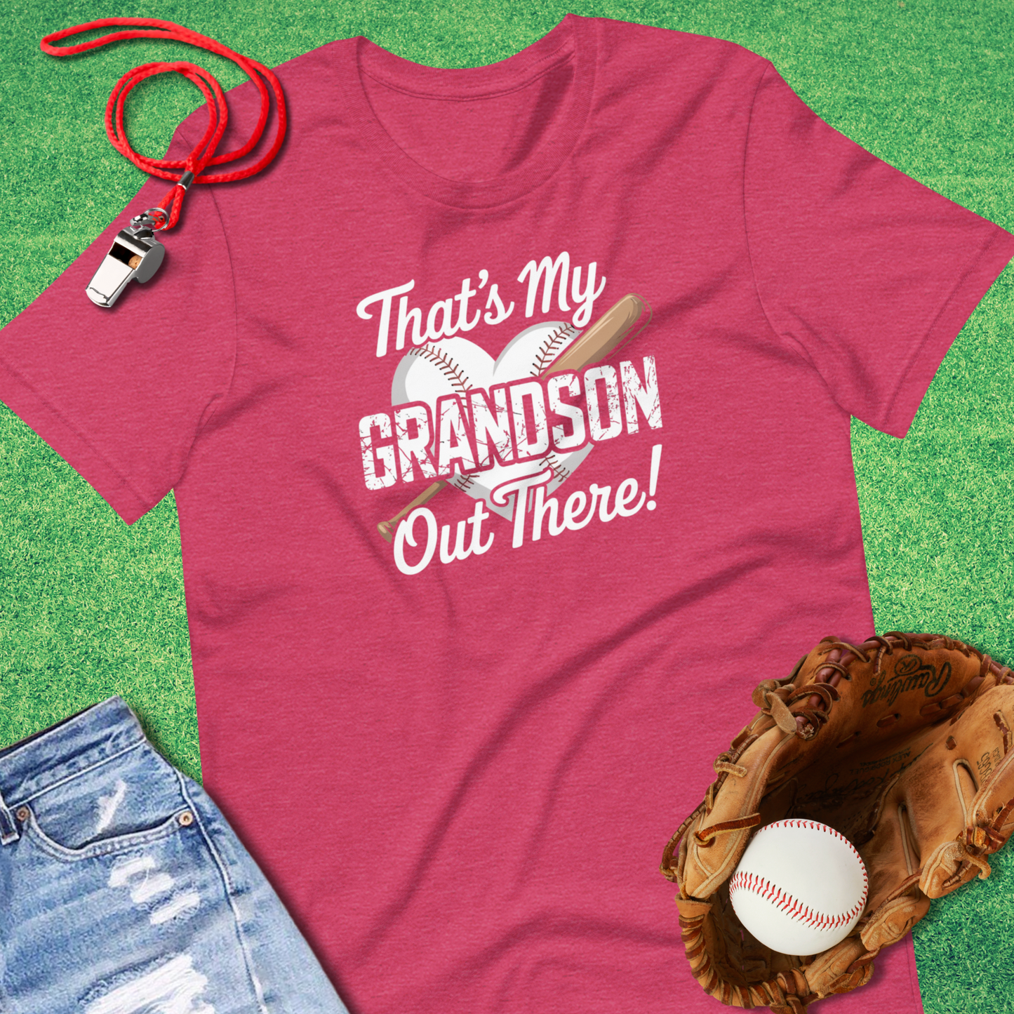 That's My Grandson Baseball T-Shirt in Heather Raspberry - Baseball Grandparent T-Shirt | Sideline Gods