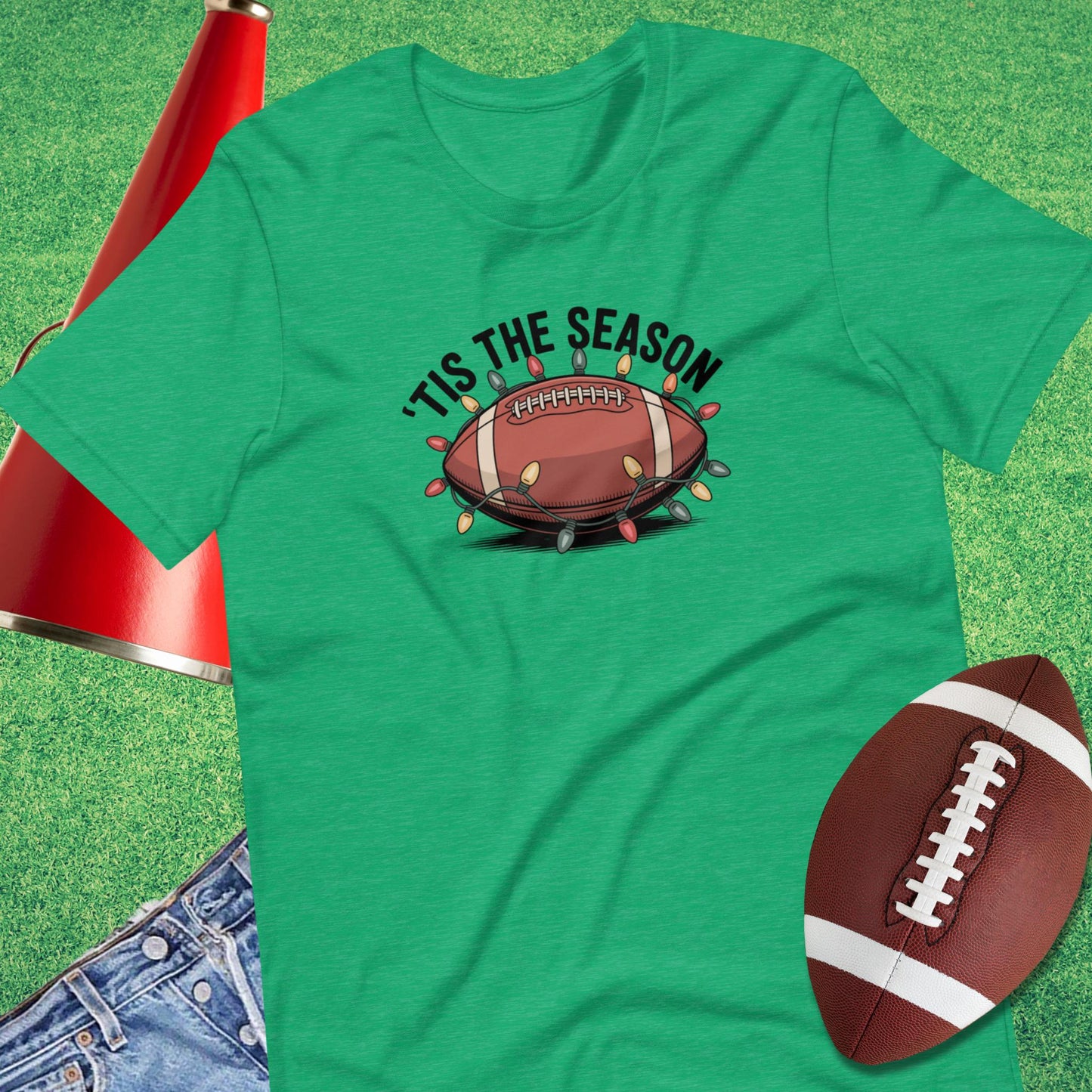 Tis the Football Season T-Shirt in Heather Kelly - Christmas Football [product_type} by Sideline Gods