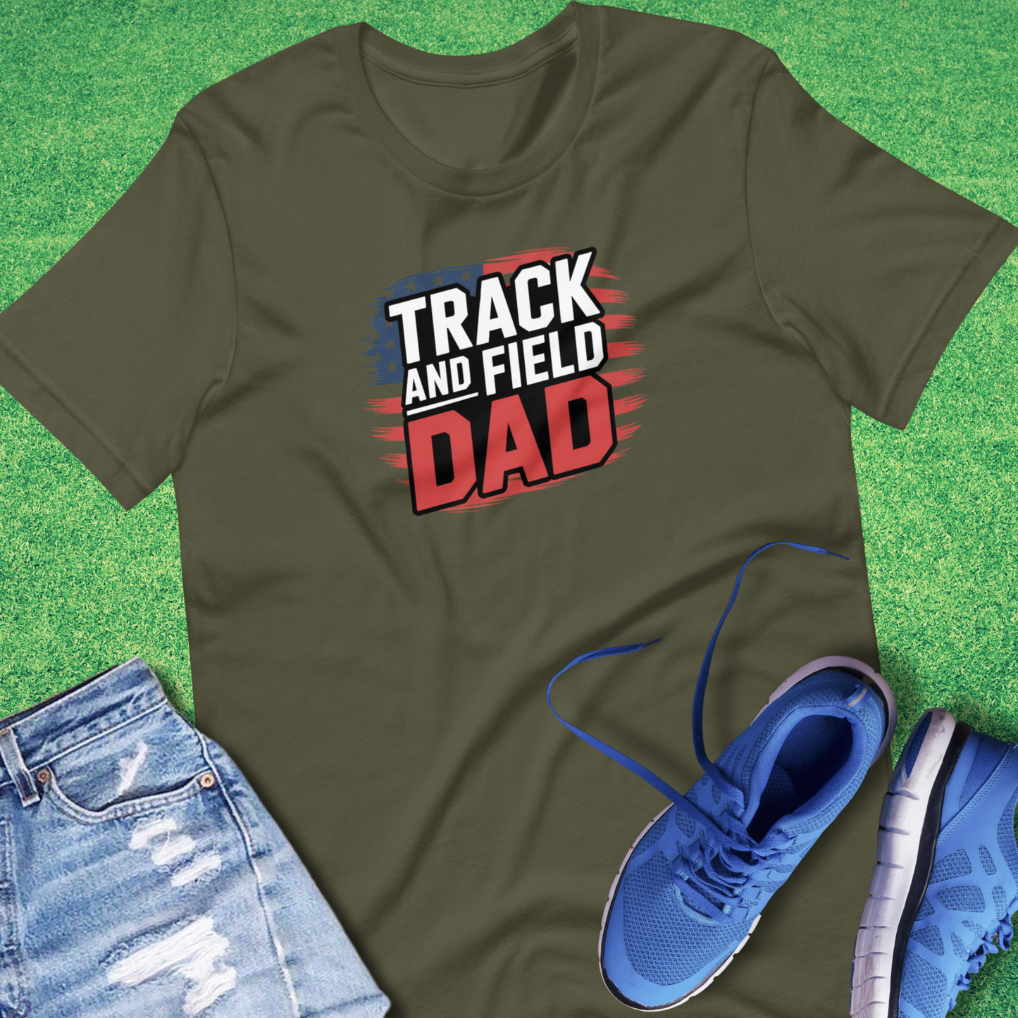 Track and Field Dad T-Shirt in Military Green - Track Parent Tailgating T-Shirt | Sideline Gods