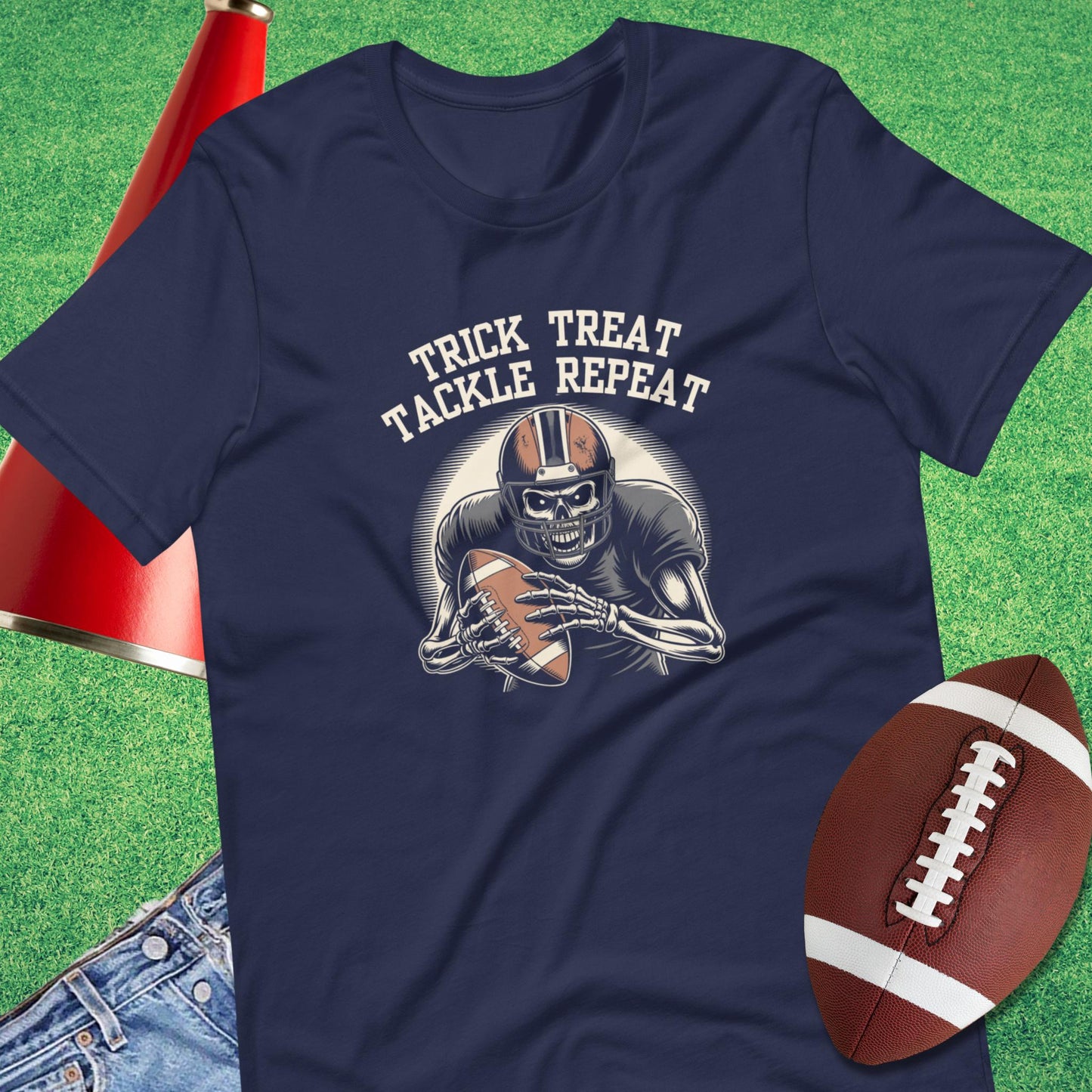 Trick Treat Tackle Repeat T-shirt - funny halloween sports tee