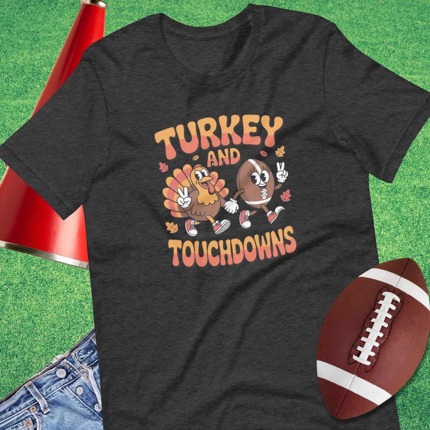Turkey and Touchdowns T-Shirts in Dark Grey Heather - Thanksgiving Football [product_type} by Sideline Gods