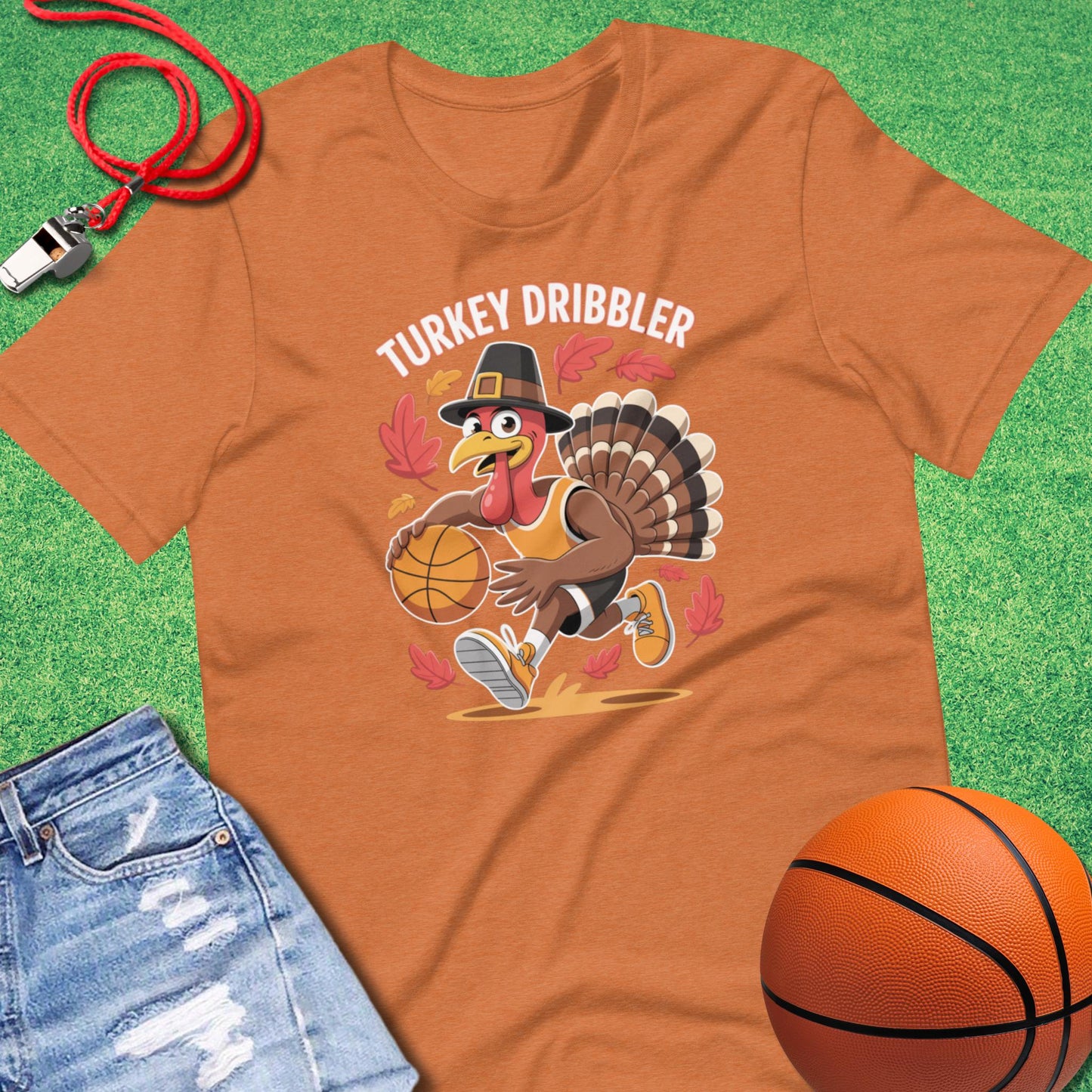 Turkey Dribbler T-Shirt in Heather Autumn - Funny Basketball Gear | Sideline Gods