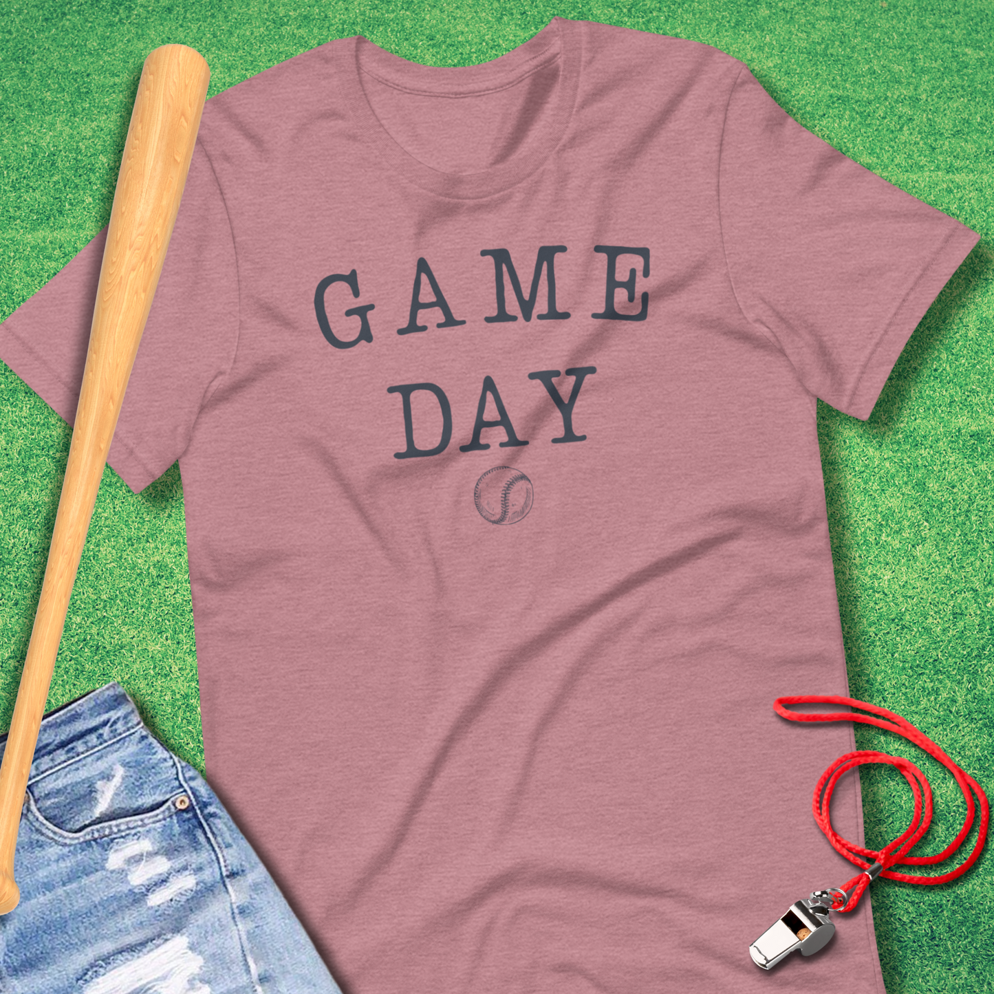 Typed Game Day Baseball T-Shirt in Heather Orchid - Classic Baseball Gear | Sideline Gods