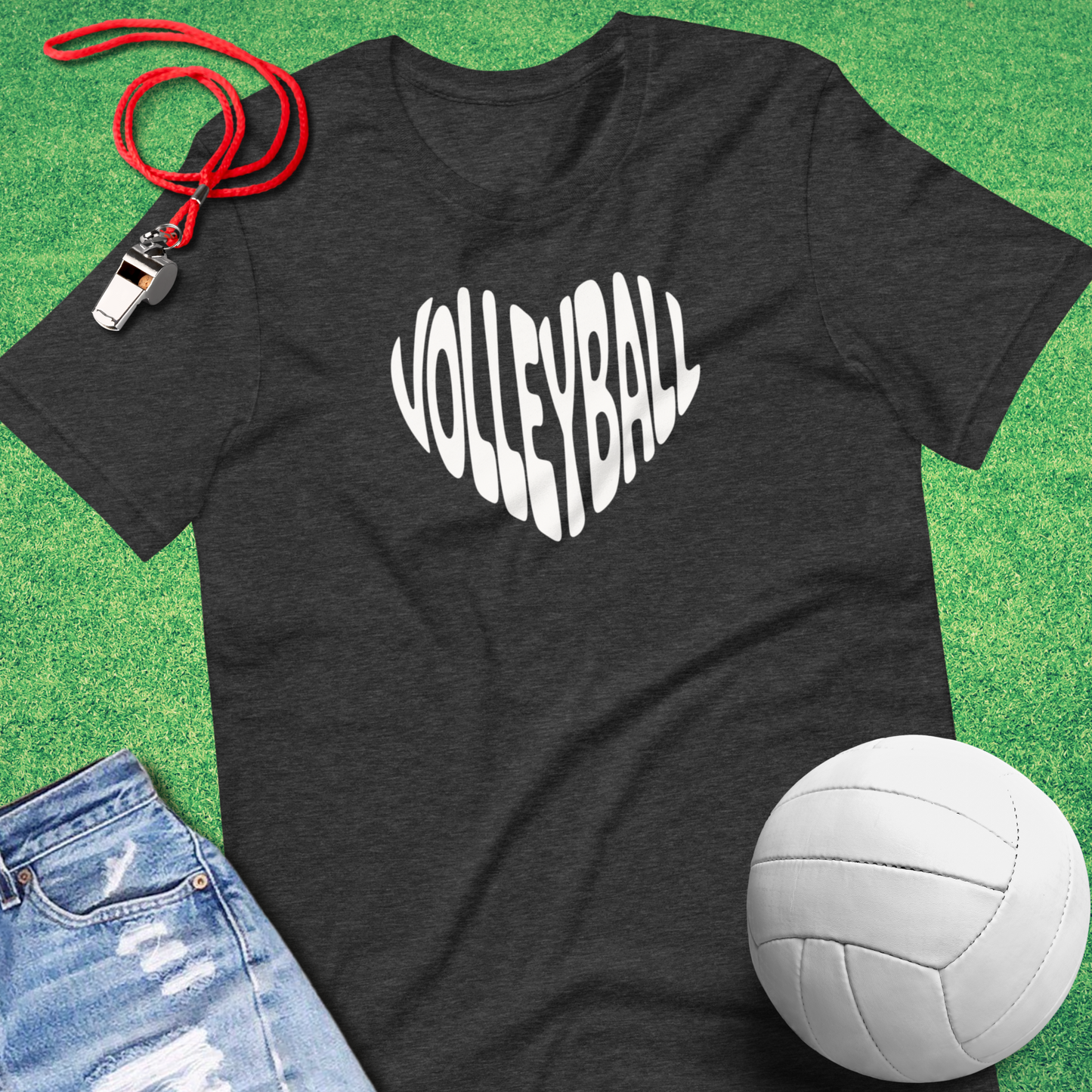 Volleyball Heart T-Shirt in Dark Grey Heather - Unique Courtside T-Shirt for Players and Fans | Sideline Gods