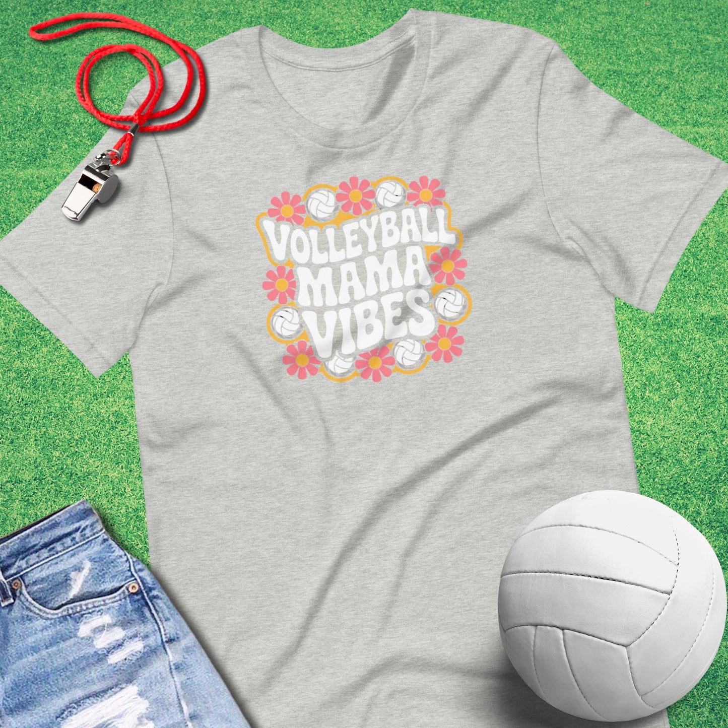 Volleyball Mama Vibes T-Shirt in Athletic Heather - Cute Volleyball Mom T-Shirt | Sideline Gods